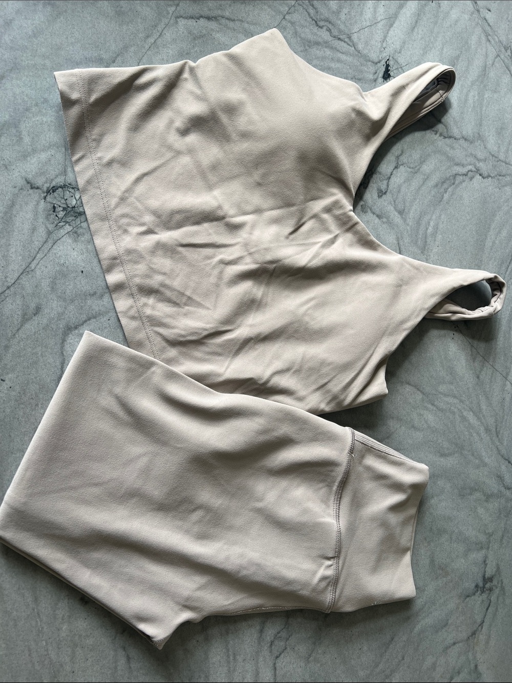Athleta Light Beige Seamless Crop Workout Tank & High-Rise Leggings